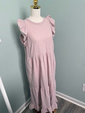 Universal Thread XL Pink Cotton Gauze Ruffle Tiered Midi Dress